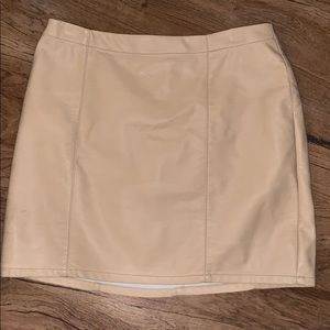 Tan leather mini skirt